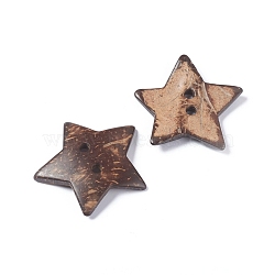 Coconut Buttons, Large Buttons, 2-Hole, Star, Coffee, 40~44x44~46x4~5mm, Hole: 3.5mm(BUTT-D055-04A)