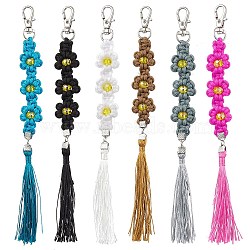 Polyester and Spandex Cord Woven Flower Keychains, Nylon Tassel Hanging Ornaments, Mixed Color, 195~205x19~21mm(KEYC-JKC00919)