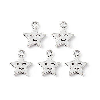 Tibetan Style Alloy Charms, Star with Smiling Face Charm, Antique Silver, 14x12x2.5mm, Hole: 1.8mm