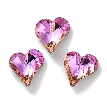 Glass Rhinestone Cabochons, Point Back & Back Plated, Faceted, Heart, Fuchsia, 9x8x3.5mm