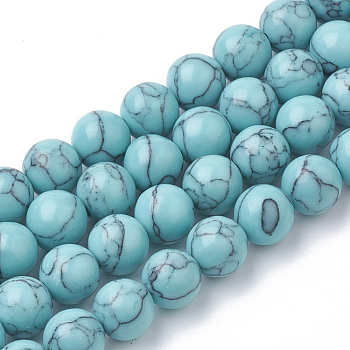 Synthetic Turquoise Beads Strands, Dyed, Round, Turquoise, 10mm, Hole: 1.6mm, about 42pcs/strand, 14.96 inch