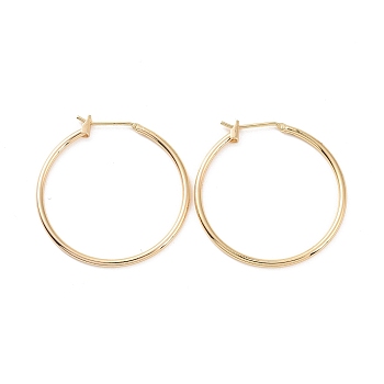 Ion Plating(IP) Brass Huggie Hoop Earrings for Women, Real 18K Gold Plated, 15 Gauge, 30.5x30.5x1.5mm, Pin: 0.8mm