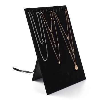 Wood Jewelry Necklace Display Planks, with Velvet, Rectangle, Black, 250x200x4mm