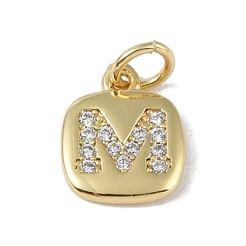 Rack Plating Brass Micro Pave CLear Cubic Zirconia Charms, with Jump Rings, Cadmium Free & Lead Free, Long-Lasting Plated, Real 18K Gold Plated, Letter M, 11.5x9x1.5mm, Hole: 2.8mm