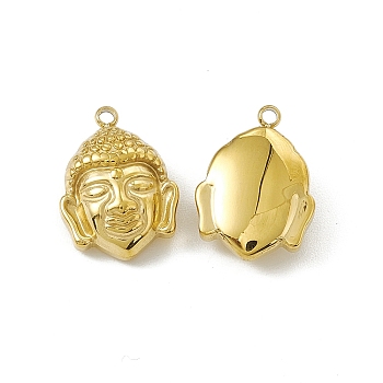 Vacuum Plating 201 Stainless Steel Pendants, Buddha Head Charm, Real 18K Gold Plated, 16.5x12x5.5mm, Hole: 1.5mm