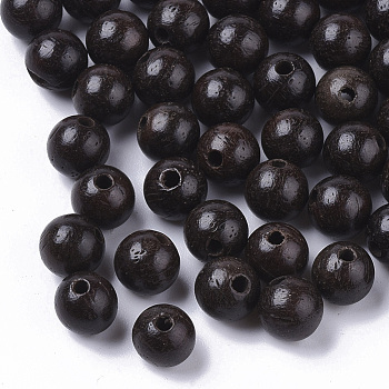 Natural Wood Beads, Waxed Wooden Beads, Dyed, Round, Black, 6mm, Hole: 1.4mm, about 2988pcs/500g