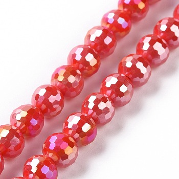 Electroplate Glass Beads Strands, AB Color Plated, Faceted(96 Facets), Round, Red, 7~8mm, Hole: 1.2~1.5mm, about 68~70pcs/strand, 18.90''(48cm)