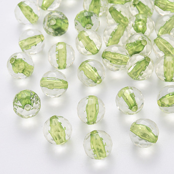 Transparent Acrylic Beads, Round, Faceted, Yellow Green, 12x11.5mm, Hole: 1.8mm, about 550pcs/500g