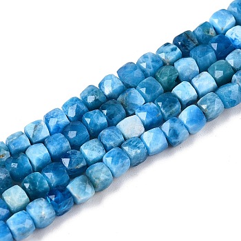 Natural Apatite Beads Strands, Faceted, Cube, 4~5x4~5x4~5mm, Hole: 0.8mm, about 92~105pcs/strand, 14.96~15.35 inch(38~39cm)