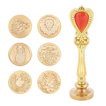 CRASPIRE DIY Scrapbook Making Kits, Including Alloy Handles and Brass Wax Seal Stamp Heads, Golden, 2.5x1.4cm, 7pcs