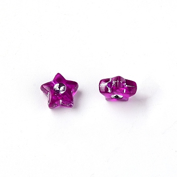 Transparent Acrylic Beads, with Rhinestone, Star, Purple, 9x9x4mm, Hole: 1.4mm, 500g/bag