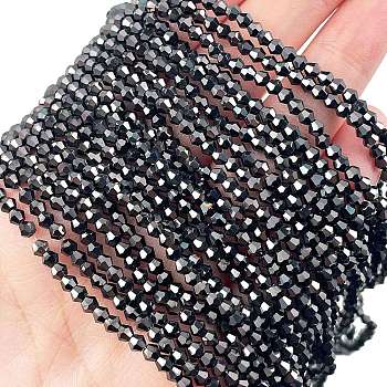 Transparent Electroplate Glass Beads Strands, Full Plated, Faceted, Bicone, Gunmetal Plated, 3x2.5mm, Hole: 0.7mm, about 145~150pcs/strand, 16.34~16.54 inch(41.5~42cm)