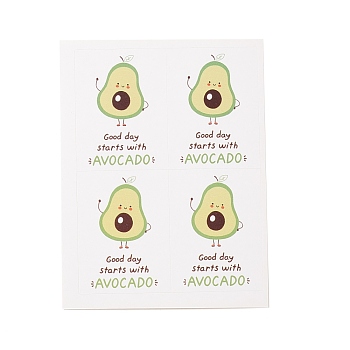 Rectangle Paper Stickers, Adhesive Label Stickers, Word with Cartoon Pattern, Avocado Pattern, 8.3~10.6x6.6~6.7x0.01cm, 48pcs/bag