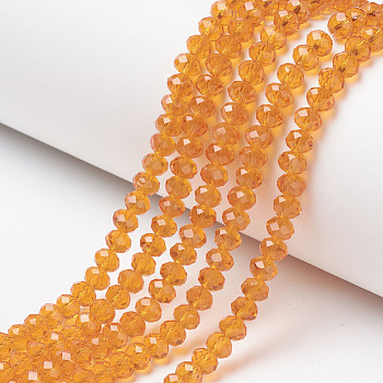 Glass Beads Strands, Faceted, Rondelle, Dark Orange, 3x2mm, Hole: 0.8mm, about 150~155pcs/strand, 15~16 inch(38~40cm)