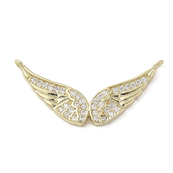 Brass Micro Pave Clear Cubic Zirconia Pendants, Long-Lasting Plated, Wings, Golden, 15.5x33x2.5mm, Hole: 1.5mm