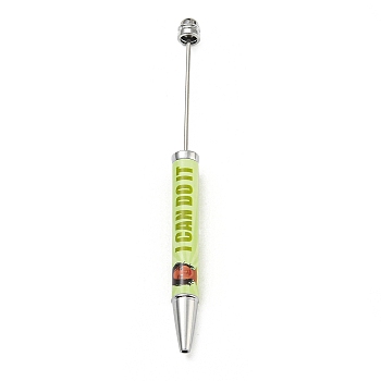 Word I Can do it Printed Plastic Ball-Point Pen, Beadable Pen, for DIY Personalized Pen with Jewelry Beads, Light Green, 152x11mm