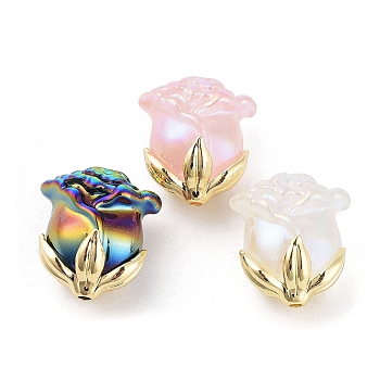 Iridescent Plating Acrylic Beads, with Alloy Findings, Rose, Mixed Color, 23x20.5x16mm, Hole: 1.6mm