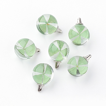 Round Alloy Glass Pendants, with Dried Clover Inside, Platinum, 20~21x15mm, Hole: 1.5mm