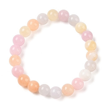 Natural Green Jade(Dyed) Round Beaded Stretch Bracelets, Pearl Pink, Inner Diameter: 1-7/8 inch(4.9cm), 8mm