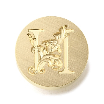 Wax Seal Brass Stamp Heads, Flower Letter Series, Golden, Letter N, 25.5x14mm, Hole: 7mm