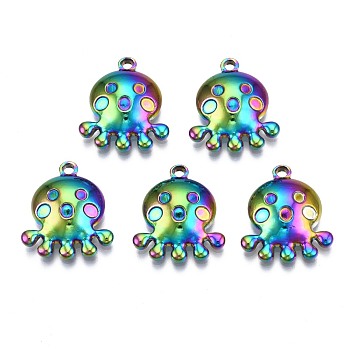 Ion Plating(IP) 304 Stainless Steel Pendants, Octopus, Rainbow Color, 20x17.5x4.5mm, Hole: 2mm
