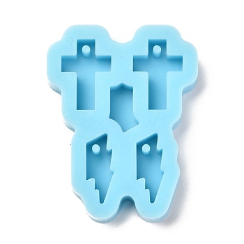 Cross & Lightning Pendant Silicone Molds, Resin Casting Molds, For UV Resin, Epoxy Resin Jewelry Making, Dark Cyan, 46x35.5x7mm