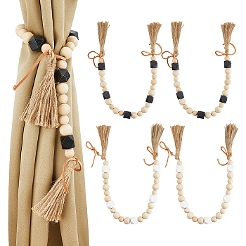 4Pcs 2 Styles Wood Beaded Curtain Tiebacks Clips, Window Curtain Holdbacks, Mixed Color, 645mm, 2pcs/style