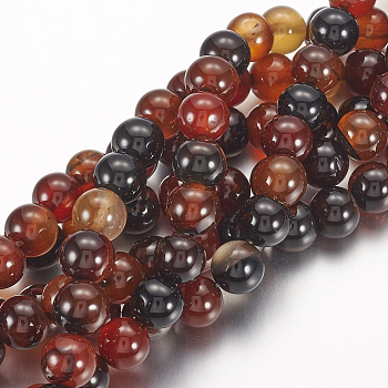 Natural Agate Beads Strands, Dyed, Round, Dark Red, 10mm, Hole: 1mm, about 19pcs/strand, 7.6 inch