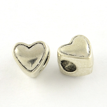 Tibetan Style Alloy European Beads, Heart, Large Hole Beads, Cadmium Free & Lead Free, Antique Silver, 8x9x7.5mm, Hole: 3.5mm, about 588pcs/1000g