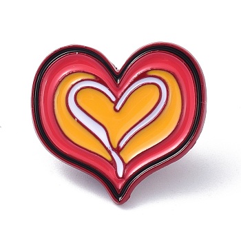 Alloy Enamel Heart Brooches, with Enamel Pin, Brown, 23x25x11mm