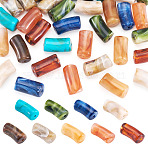 45Pcs 9 Colors Acrylic Imitation Gemstone Beads, Curved Tube, Two Tone, Mixed Color, 29x14x14.5mm, Hole: 2.5mm, 5pcs/color(MACR-TA0002-93)