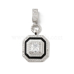 Brass Micro Pave Cubic Zirconia Pendants, Cadmium Free & Lead Free, with Enamel, Platinum, 40x30x20.5mm, Hole: 8x5mm(KK-U047-05P)