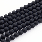 Dyed & Heated Natural Black Agate Bead Strands, Frosted, Round, 4mm, Hole: 0.8mm, about 92~95pcs/strand, 15 inch(X-G-H056-4mm)