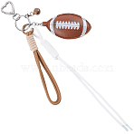 1Pc Sports ThemePU Leather Keychains,, with 1Pc Polyester Cord Phone Hand Strap Chains, 1Pc Nylon Rope Pendant Decorations, 1Pc Iron Bell Pendant Decoration, 1Pc Alloy Heart Shaped Swivel Hook Clasps, Rugby, 150mm(KEYC-SP0001-67A)