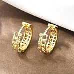 Brass Hoop Earrings, Chain Charm, Real 18K Gold Plated, 14.5x15.5x4.5mm(EJEW-D348-23G)