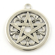 Tibetan Style Alloy Pendants, Cadmium Free & Lead Free, Pentagram Star, Antique Silver, 47x41.5x2mm, Hole: 4mm(X-TIBEP-R348-38AS-RS)