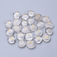 Natural Quartz Crystal Cabochons, Square with Runes/Futhark/Futhorc, 20~22x18~20x8~9mm, 25pcs/set(G-S282-30)