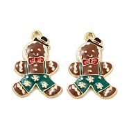 Christmas Theme Rack Plating Alloy Pendants, with Enamel, Cadmium Free & Nickel Free & Lead Free, Golden, Gingerbread Man, 27.5x19.5x3mm, Hole: 1.5mm(FIND-M020-04G-05)