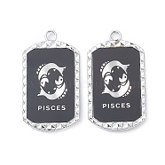Alloy Twelve Constellations Series Big Pendants, Lead Free & Cadmium Free, with Acrylic, Rectangle, Pisces, 50x28x3.5mm, Hole: 3.8mm(PALLOY-O107-01P-12)