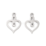 316 Stainless Steel Charms, Heart Charm, Laser Cut, Stainless Steel Color, 15x10.5x1mm, Hole: 1.5mm(STAS-C096-12G-P)