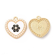 Alloy Enamel Pendants, with ABS Plastic Imitation Pearl Bead, Cadmium Free & Nickel Free & Lead Free, Golden, Heart with Flower Charm, White, 23x21.5x3mm, Hole: 2mm(ENAM-C005-33G-02)
