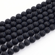 Natural Black Agate Bead Strands, Frosted, Round, 4mm, Hole: 0.8mm, about 92~95pcs/strand, 15 inch(X-G-H056-4mm)