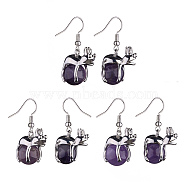 Natural Amethyst Frog Dangle Earrings, Platinum Brass Jewelry for Women, 37mm, Pin: 0.6mm(EJEW-A092-13P-11)