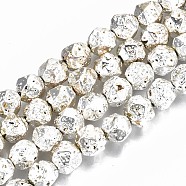 Electroplated Natural Lava Rock Bead Strands, Bumpy, Nuggets, Faceted, Silver Plated, 8x7.5x7.5mm, Hole: 1.2mm, about 46pcs/strand, 14.57 inch(37cm)(G-T131-39S)