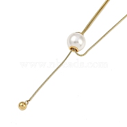 Ion Plating(IP) 304 Stainless Steel Snake Chain Necklaces, Round Plastic Imitation Shell Pendant Necklaces, Golden, 17.40 inch(44.2cm)(NJEW-D080-05G)