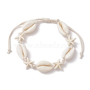Natural Shell & Synthetic Turquoise Starfish Braided Bead Bracelets, Braided Adjustable Bracelet, White, Inner Diameter: 2~3-1/2 inch(5~9cm)(BJEW-JB10081)