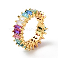 Rectangle Brass Micro Pave Cubic Zirconia Open Cuff Ring for Women, Golden, Colorful, 7mm, Adjustable(RJEW-Z044-05G-01)