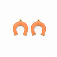 Ion Plating(IP) 316 Surgical Stainless Steel Enamel Charms, Real 14K Gold Plated, Laser Cut, Cadmium Free & Nickel Free & Lead Free, Horseshoe, Orange, 11.5x10x1.5mm, Hole: 1mm(STAS-N097-078B-NR)