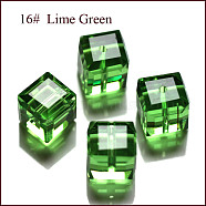 K9 Glass, Imitation Austrian Crystal Beads, Grade AAA, Faceted, Cube, Lime Green, 4x4x4mm(size within the error range of 0.5~1mm), Hole: 0.7~0.9mm(SWAR-F074-4x4mm-16)