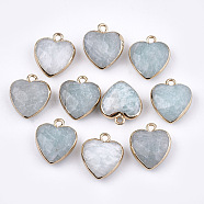 Electroplate Natural Amazonite Pendants, with Cadmium Free & Nickel Free & Lead Free Iron Findings, Faceted, Heart, Golden, 16~17x14~15x6~7mm, Hole: 1.8mm(X-G-T112-03C)